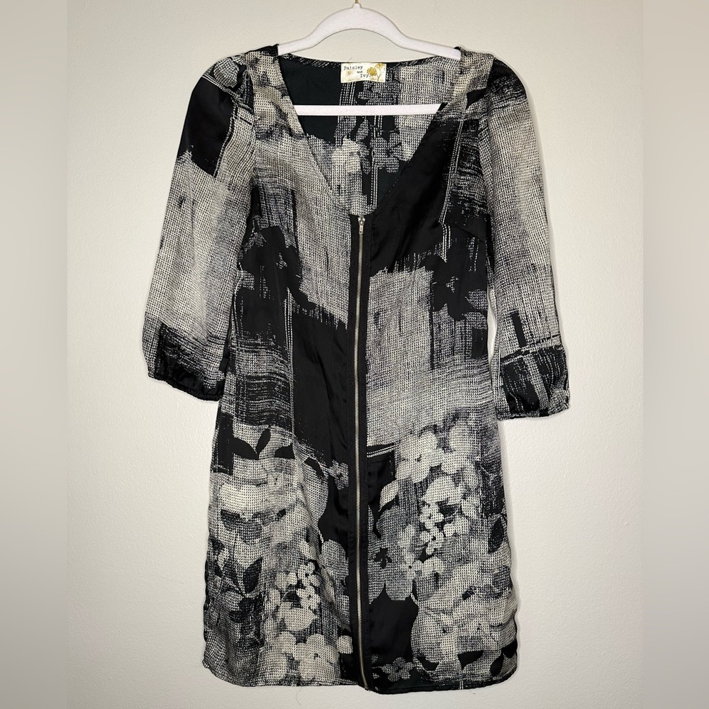 Paisley and Ivy Women's Dress Black White Zipper